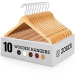 ZOBER Wooden Suit Hangers Pack of 10 with Non Slip Pants Bar - Smooth Finish Solid Wood Coat Hanger with 360° Swivel Hook&Precisely Cut Notches for Camisoles,Jackets,&Pants - Clothes Hangers,1 Count