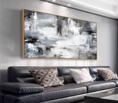 Large Abstract Canvas Wall Art - Float Framed Grey White Abstract Canvas Pictures Modern Prints Living Room Decor Contemporary Gray Canvas Artwork for Bedroom Home Office Kitchen Decor 60 x 120 CM