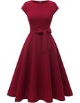 DRESSTELLS Women's Burgundy Dress 1950s Vintage Cocktail Fall Dresses Robe de Evening Tea Party Mother of The Bride Dress Burgundy M