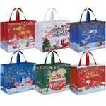 AhfuLife Extra Large Christmas Bags for Gift, 6pcs Xmas Gift Tote Bags with Handles, Reusable Multipack Non-woven Christmas Treat Shopping Bags, Xmas Party Favor Bags Decorations, 40 x 36 x 15cm