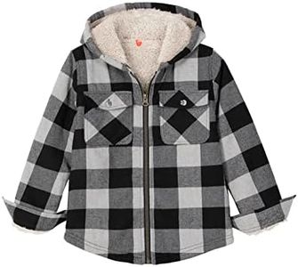 ZENTHACE Kids Boys Flannel Jacket with Hood Sherpa Lined Zip Up Flannel Shirt Plaid Hoodies Sweatshirt Flannel Grey M Size 7-8