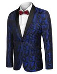 COOFANDY Mens Paisley Suit Lapel Jackets Tuxedo One Button Dinner Jacket Smart Blazer Retro Slim Fit Coat Party Blue M