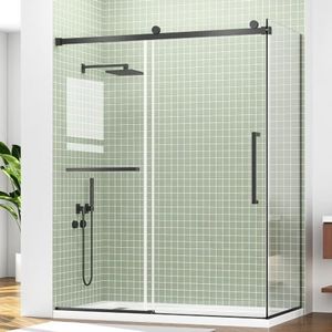 LENPHILVEE 60" W x 32" D x 76" H Frameless Sliding Shower Door, Corner Shower Door, SGCC 3/8" & 5/16" Tempered Glass, Double Nano Coating, Stainless Steel, Leak-Proof, Black, Shower Base Not Included