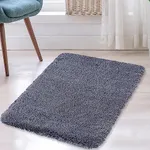 Zacoo Indoor Door Mat,Soft Fluffy Bedroom Area Rug Plush Fuzzy Living Room Carpet Solid Faux Fur Nursery Room Floorcover Non Slip Non-Shed Small Throw Rugs for Dining Room Kitchen,Grey,2'7" x 4'11"