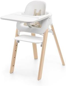 Stokke Steps High Chair for Babies & Children from 6 Months to 10 Years – 2-in-1 Adjustable & Ergonomic Design – Removable Baby Set, Tray & Safety Harness – 18.9 x 24.4 x 34.7 – White/Natural