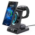 Wireless Induction Charger for Samsung Galaxy S24 Ultra, Wireless Charger with Digital Clock for Samsung Galaxy Watch 7/6/5, Wireless Charger for Galaxy S23 Ultra, Z Flip 4, Active 2, Buds (Black)