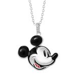 Disney Womens Mickey Mouse Necklace 18", Official License Silver-Plated Necklace with Mickey Mouse Pendant, Brass, Cubic Zirconia