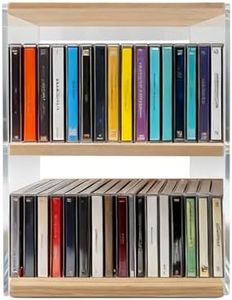 BETAGT CD Holder Desk Rack Organizer, Retro Wooden CD Holder Stand,CD Storage Rack, Shelf Tower Dollar Fit for Theatre Room Collectibles Desk Stand Protection Cube Holds 24 CD Case