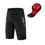 WOSAWE Mens Cycling Shorts Loose-Fit Breathable Mountain Bike 2 in 1 Shorts with 3D Gel Padded for Racing Running Gym Training (Black XXXL)