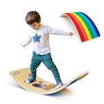 Non-Slip Wooden Wobble Balance Board, 35 Inch Wobble Board for Kids, Teens, Adults Balance Training, Toddler Open-Ended Preschool Learning Toy, Indoor & Outdoor Yoga Curvy Board, Rocker Board