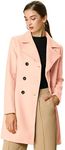 Allegra K Women's Double Breasted Notched Lapel Long Winter Coats Pink Small