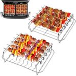 2 Pack 304 Stainless Steel Air Fryer Rack Compatible with Ninja AF500UK AF500UKCP Dual Air Fryer MegaZone Foodi Flex Drawer 10.4L, Both with 5 Skewers,7.8x6.3x2.5 inch