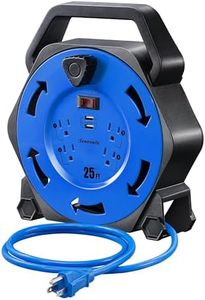 DEWENWILS Cord Reel with 4 Power Outlets, 2-USB Ports(3.4A Fast Charge), 25FT Retractable Extension Cord Reel, Heavy Duty SJTW 16/3 Cable, 13A Circuit Breaker, Hand Wind, UL Listed