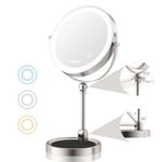 Beautifive Rechargeable Makeup Mirror With Lights, 12X/1X Magnifying, Height Angle Adjustable & 3 Color Dimmable, 360° Rotation Double Sided Light Up