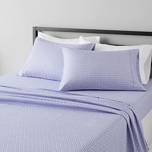 AmazonBasics Microfiber Sheet Set - Queen, Blue Damask