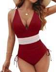 Blooming Jelly Women Tummy Control Swimsuits Modest One Piece Bathing Suits Drawstring Swim Suits 2024 (XXL, Wine Red)