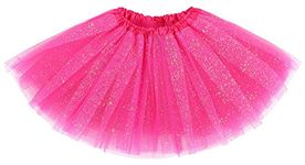 Girl's Soft Dress-Up Tulle Fairy Costume Tutu Skirt with Sparkling Sequins, Rose, 2-8 Years