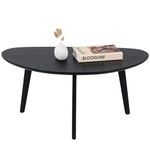 FIRMINANA Small Black Oval Coffee Table for Living Room,Mango Tabletop, Mid Century Modern Coffee Table,Black(33.5inch)