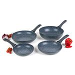 Russell Hobbs COMBO-5390 Nightfall Stone 4-Piece Pan Set, Non-Stick Frying Pan and Stir Fry Pan Set, 20/24/28 cm Pressed Aluminium Cookware, Induction Hob Fry Pan and Wok with Soft-Touch Handles