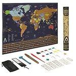 Adroit World Scratch Map of the World, Large 24x17 Scratch Off Map Poster For Travellers, with US States and Canada Provinces, Travel Map with Pins, Includes All Country Flags