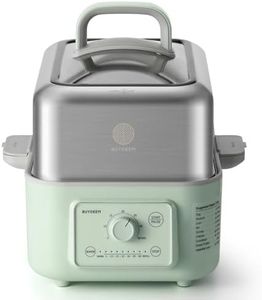 BUYDEEM G52 5.3 Quart Electric Food Steamer for 4-6 Servings, Vegetable Steamer for Cooking, 2-hour Auto Keep Warm, 7 Preset Timings, Dual Boil-Dry Protection, Stainless Steel, Cozy Greenish