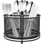 360°Rotating Utensil Caddy, Metal Kitchen Utensil Holder,6.7×6.7×5.1 Inch 4-Compartment Metal Utensil Caddy, Rotatable Cutlery Holder, Multifunctional Flatware Organizer for Home Countertop