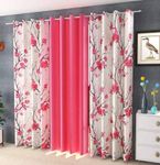 DECORAJ polysterFlower Print Combo Curtain Set of 3(Pink, 4 x 7)