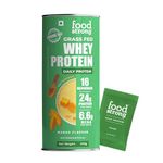 Foodstrong Whey Protein Powder (Concentrate + Isolate), 100% Hormone Free Grass-Fed Whey, 24G Protein & 6.6G BCAA, Mango, With Turmeric & Digestive Enzymes, 16 Sachets, 529G