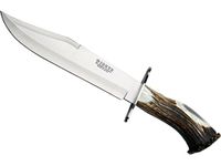 Knife Joker CN101, Deer Crown Handle, 25 cm Blade of MOVA Steel, Includes Brown Leather Sheath, Tool for Fishing, Hunting, Camping and Hiking