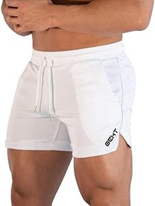 Shorts for Men Athletic Shorts Waist Solid with Pockets Men's Casual Sports Shorts Mens Drawstring Workout Shorts (White, XXL)