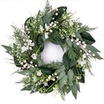 20 inch Spring Wreaths for Front Door with White Berries, Green Wreath with White Flower for Window Wedding Decor Home Porch Farmhouse Patio Garden Decor All Seasons