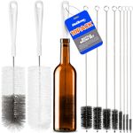 Holikme 10 Pack Bottle Brush Cleaner Set, 15" Long Handle Bottle Cleaner Brush, Flexible Long Handle Water Bottle Brush for Narrow Neck Beer Wine, Baby Bottle, 8 Straw Cleaner Brush, White Grey