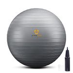 PRIMASOLE Exercise Ball for Balance Stability Fitness Workout Yoga Pilates at Home Office & Gym 65cm Silver Gray 65cm Silver Gray, 25.6 inch & 65 cm