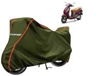 Horseyaart - Bike Cover Water Resistant Compatible with Suzuki Access 125 Bike Cover with Elastic and Belt Bukle Lock with Stripe Piping Design (Green and Orange)