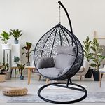 Alivio Hanging Egg Chair Basket Chair with Cushions, Swing Egg Chair for Indoor Outdoor Patio Garden 196 x 120cm, Weather Resistant Free Standing Cushion Wicker Rattan Indoor Outdoor - Grey