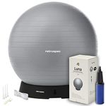 Retrospec Luna Exercise Ball, Base & Pump/Ball & Pump with Anti-Burst Material - Fitness Gym Swiss Ball - Perfect for Balance, Stability, Yoga, Pilates, Pregnancy & Birthing - 55cm - Fossil Gray