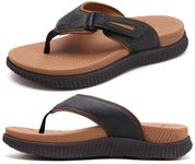 Mens Leather Flip Flops Men's Recovery Walking Sandals Orthotic Thick Athletic Cushion Sport Slider for Man Outdoor Summer Beach Water Sandals with Comfortable Plantar Fasciitis Arch Support,8 Brown