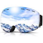 DADA-PRO Ski goggles Mens Women Skiing goggles Adults Over Glasses OTG Anti-fog Frameless For Snowboard Jet Snow, 100% UV Protection, Helmet Compatible (Silver)