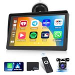 Portable Wireless Apple Carplay Android Auto Car Stereo, 7" Touch Screen Audio Car Radio Receiver with AHD Reverse Camera, Remote Control, Bluetooth 5.1, Voice Control, Mirror Link, EQ, USB, 12-26V