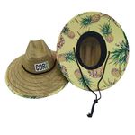 COR Surf Classic Straw Lifeguard Hat with Stretch Fit Headband with Cloth Lining for Extra Sun Protection (Pineapple, L-XL)