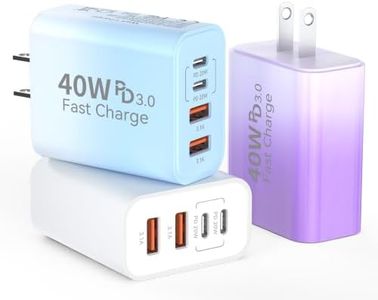 USB C Wall Fast Charger Block, 40W 4-Port Type C Chargers Fast Charging Blocks PD Power Charger Adapter+QC 3.0 USB Multiport Charger Brick for Phone 17/16/15/14/13/12 Pro Max, i-Pad, Galaxy S25-3Pack