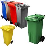 Pluto Packaging 140 Litre Coloured Wheelie Bins Compact Sized Red Blue Green Grey Brown & Yellow For Home Office Strong Disposal Bins With Rubber Wheels & Lids (Blue)