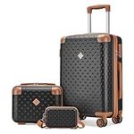 Joyway Luggage Sets 3 Piece Suitcase Set Carry on Luggage with Spinner Wheels Combination Lock for Travel Essentials Lightweight Hardshell Travel Luggage Set (20-Inch), Black Brown, 20" Suitcase, Luggage Scales