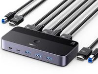 UGREEN HDMI 2.0 KVM Switch 4K@60Hz USB 3.0 Switch 4 USB Ports (3*USB 3.0+ USB C) Parts of 1 Monitor and Keyboard, Mouse, Printer, U-Disk for 2PC with 2 USB Cables and 2 HDMI Cables.