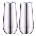 Sivaphe Champagne Tumbler Stainless Steel Double Walled Insulated Wine Flutes Glasses with Lids for Camping Hiking (Steel)