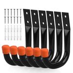 Serplex Heavy Duty Garage Hooks For Hanging,6Pcs Metal Utility Hooks Garage Wall Storage Hooks,Ladder Hooks,Wall Mount J Utility Hooks With Wall Anchors & Screws,Metal Hooks For Garage,Garden - Black