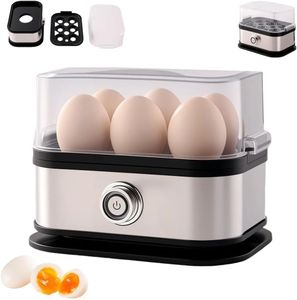 Egg Cooker, Stainless Steel Electric Eggs Poacher, Rapid Egg Cooker 6 Egg Capacity, with Water Measuring Cup, Auto Shut-Off, Easy to Clean