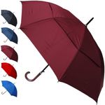 COLLAR AND CUFFS LONDON - Windproof EXTRA STRONG - StormDefender City Umbrella - Vented Double Canopy - HIGHLY ENGINEERED TO COMBAT INVERSION DAMAGE - Auto Open - Solid Wood Hook Handle - Burgundy Red, One Size