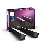 Philips Hue White and Color Ambiance Play light bar double pack, Colour Changing, Bluetooth & Zigbee compatible, voice activated with Alexa, Apple Home Kit, and Google Assistant, Music Sync , black