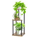 Oppro 3 Tier Plant Stands Indoor, Metal Wood Tiered Corner Plant Stand Pot Holder, Wood Flower Shelf Display Rack for Living Room Bedroom Outdoor Balcony Garden Patio, Black